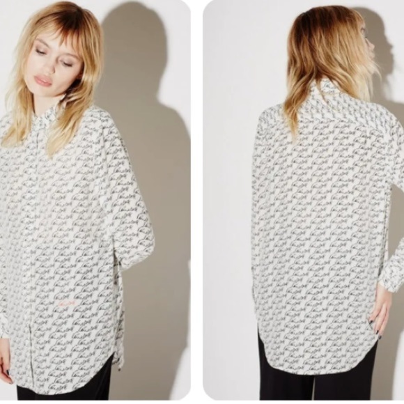 Equipment Kate Moss All Over Autograph Print Long Sleeve Blouse size Large - Picture 1 of 16